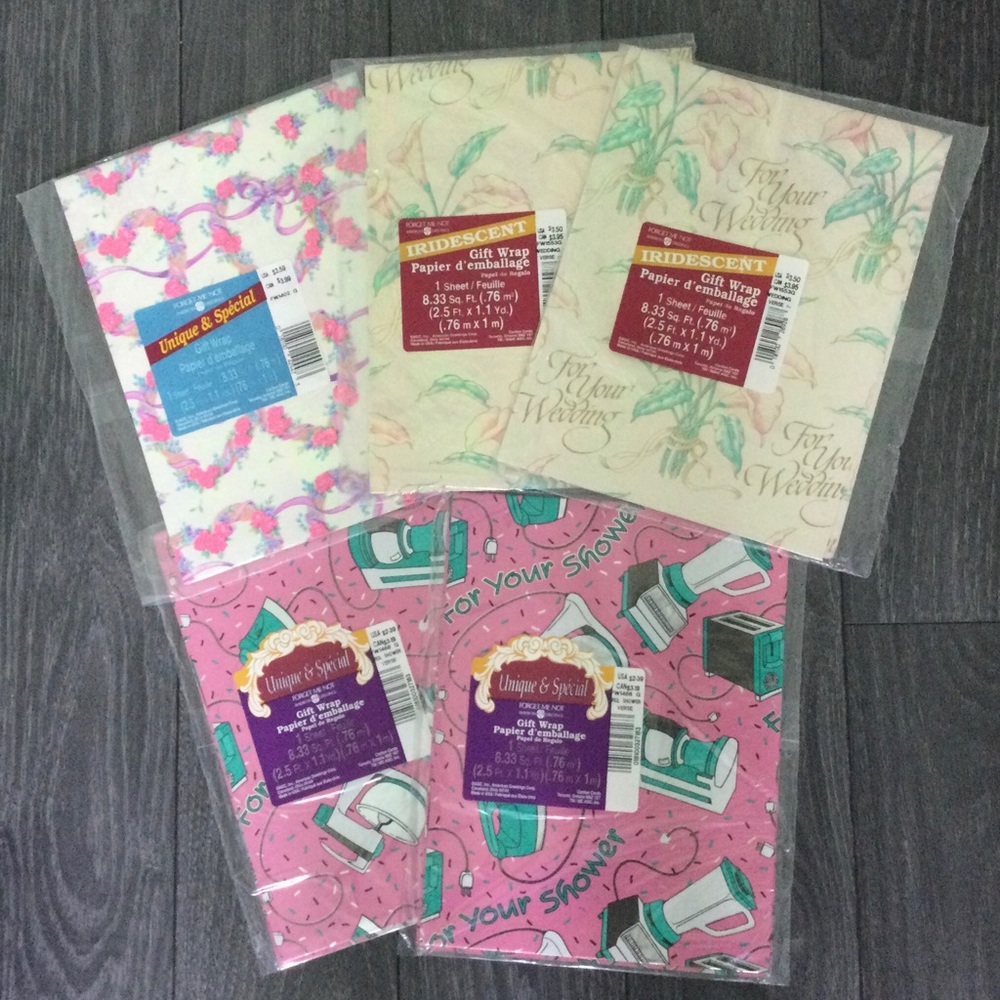 American Greetings Gift Wrap Lot of 5 Wedding Shower & Wedding Day NWT